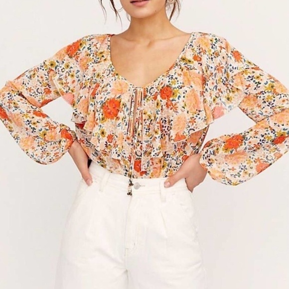 Free People Say It To Me Floral Bodysuit Long Sleeve Small Girly Feminine Boho - Picture 8 of 16